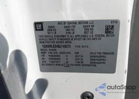 2011 Chevrolet Traverse Ltz from USA, damaged, VIN 1GNKRLED4BJ140973